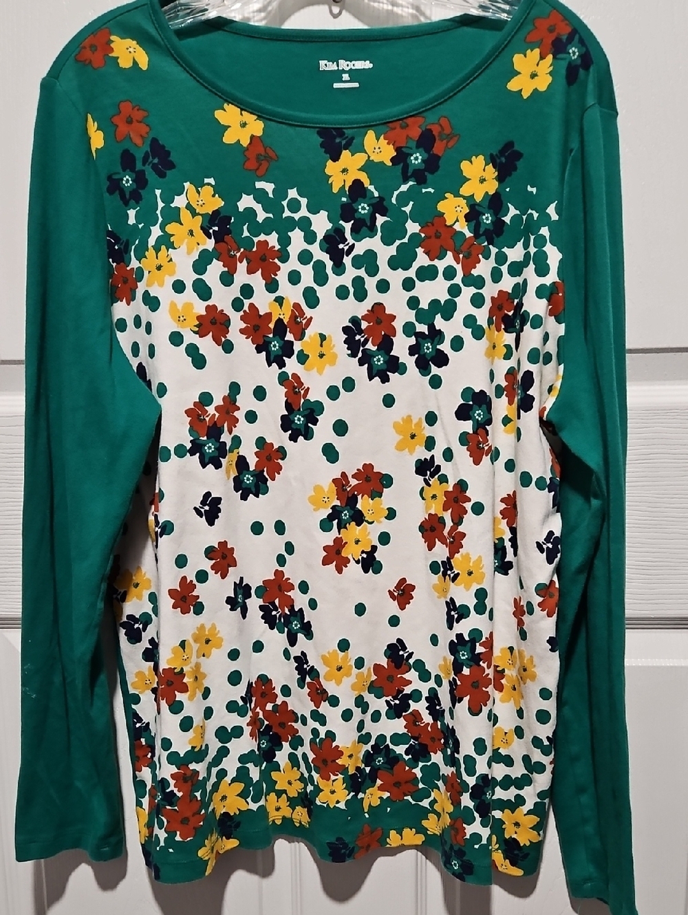 Kim Rogers Green Floral Long Sleeve Tee
